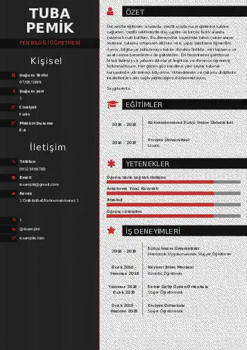 Fen Bilgisi Öğretmeni CV Örnekleri cv indir